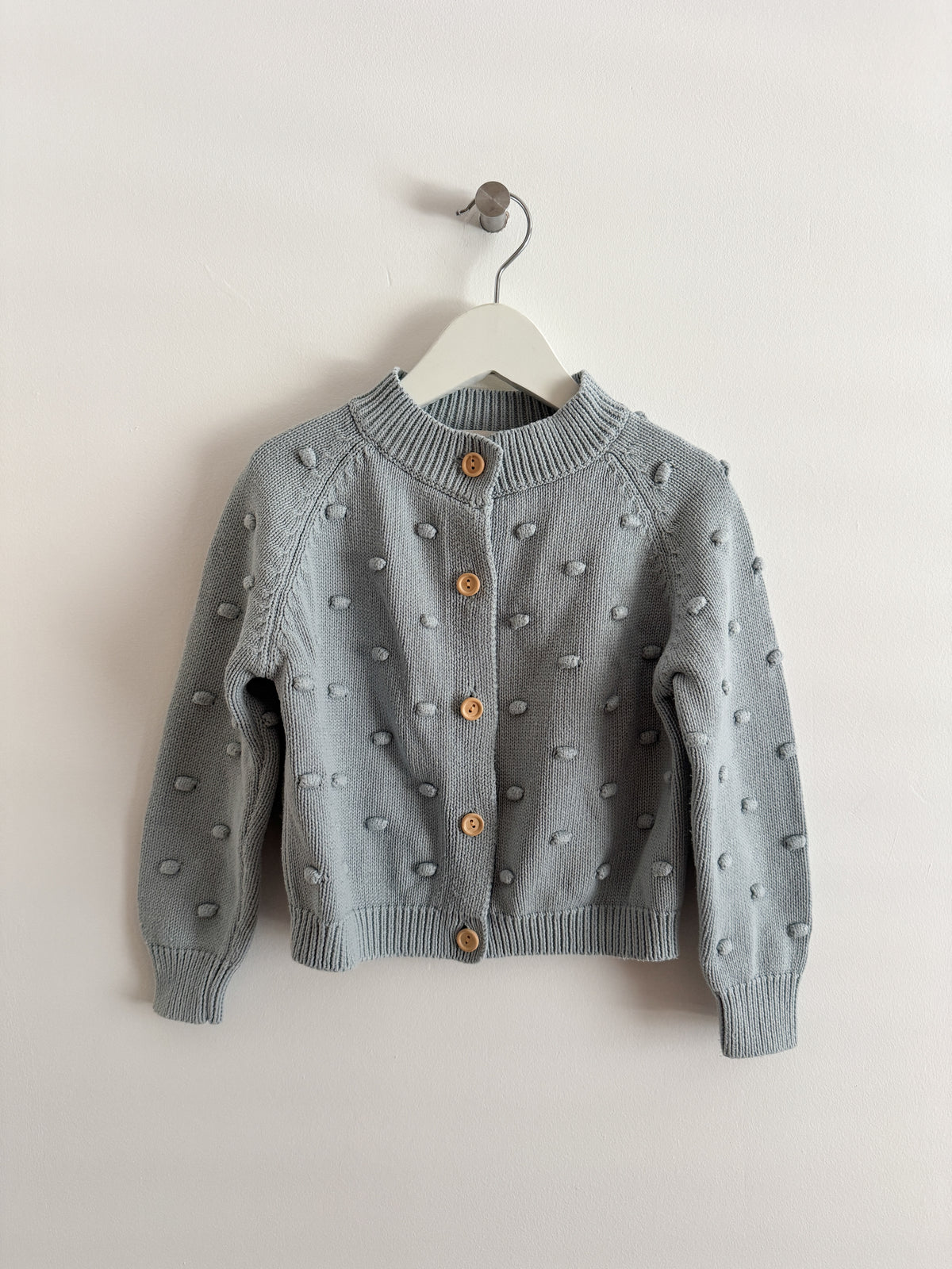 PRELOVED BLUE POPCORN CARDIGAN 3-4 YEARS