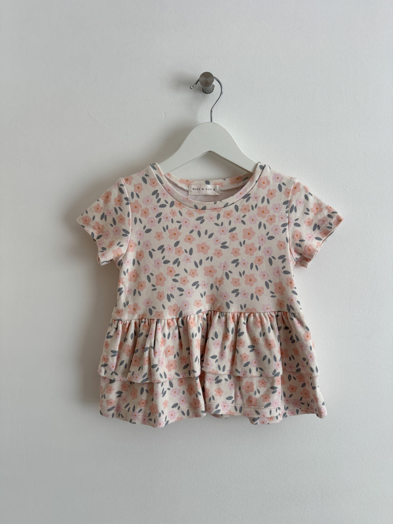 PRELOVED PEACHY FLORAL PEPLUM TOP 3-4 YEARS