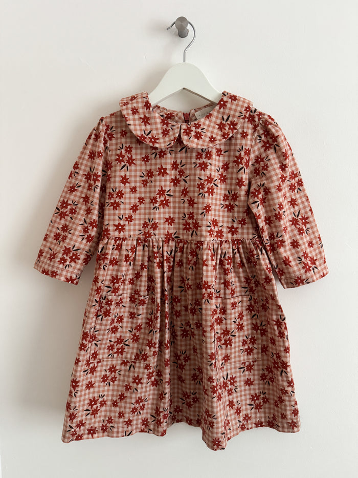 PRELOVED FLORAL GINGHAM  DRESS 5-6 YEARS