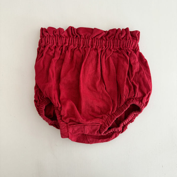 PRELOVED RED LINEN BLOOMERS - 12-18M