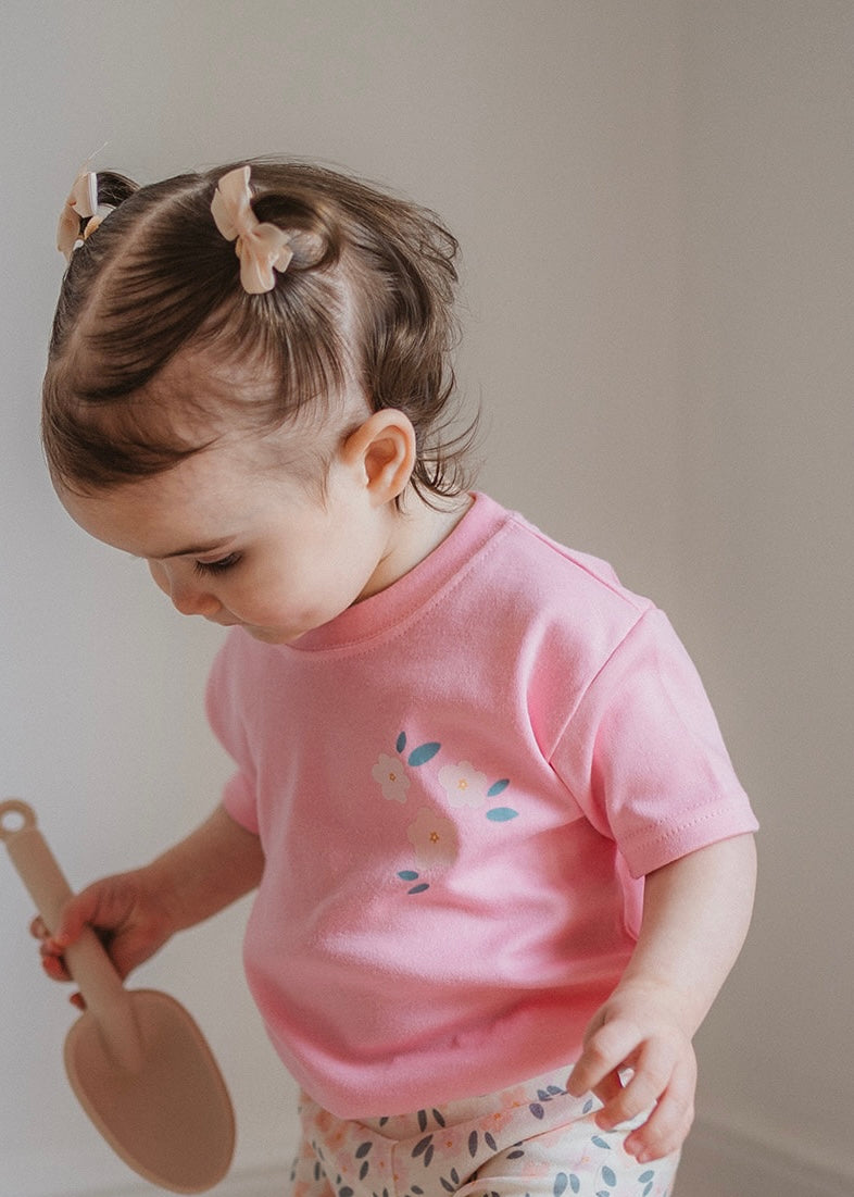 PINK FLORAL MOTIF T-SHIRT