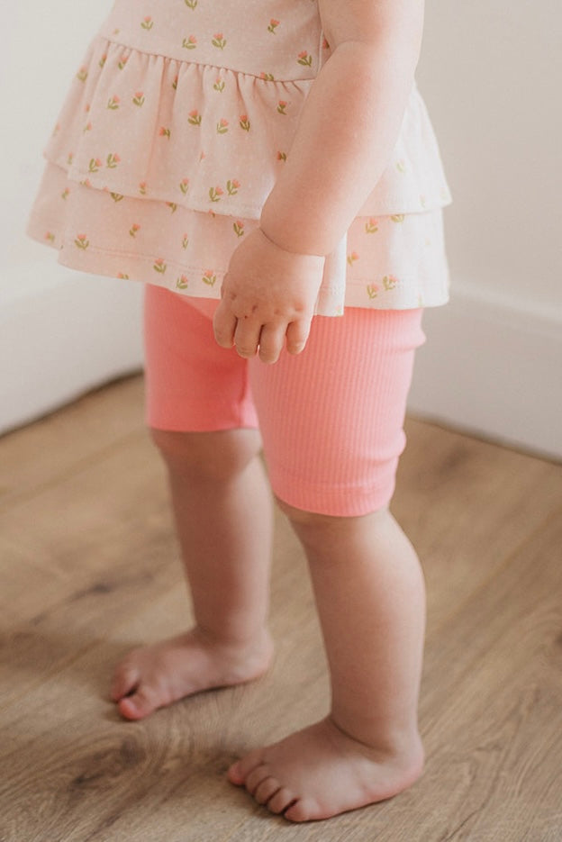 CANDY PINK RIBBED CYCLING SHORTS