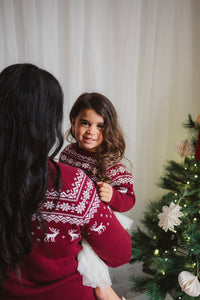 BURGUNDY FAIRISLE KNITTED JUMPER - LADIES