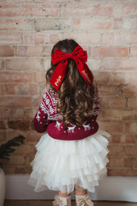 RED PERSONALISED VELVET BOW - LARGE
