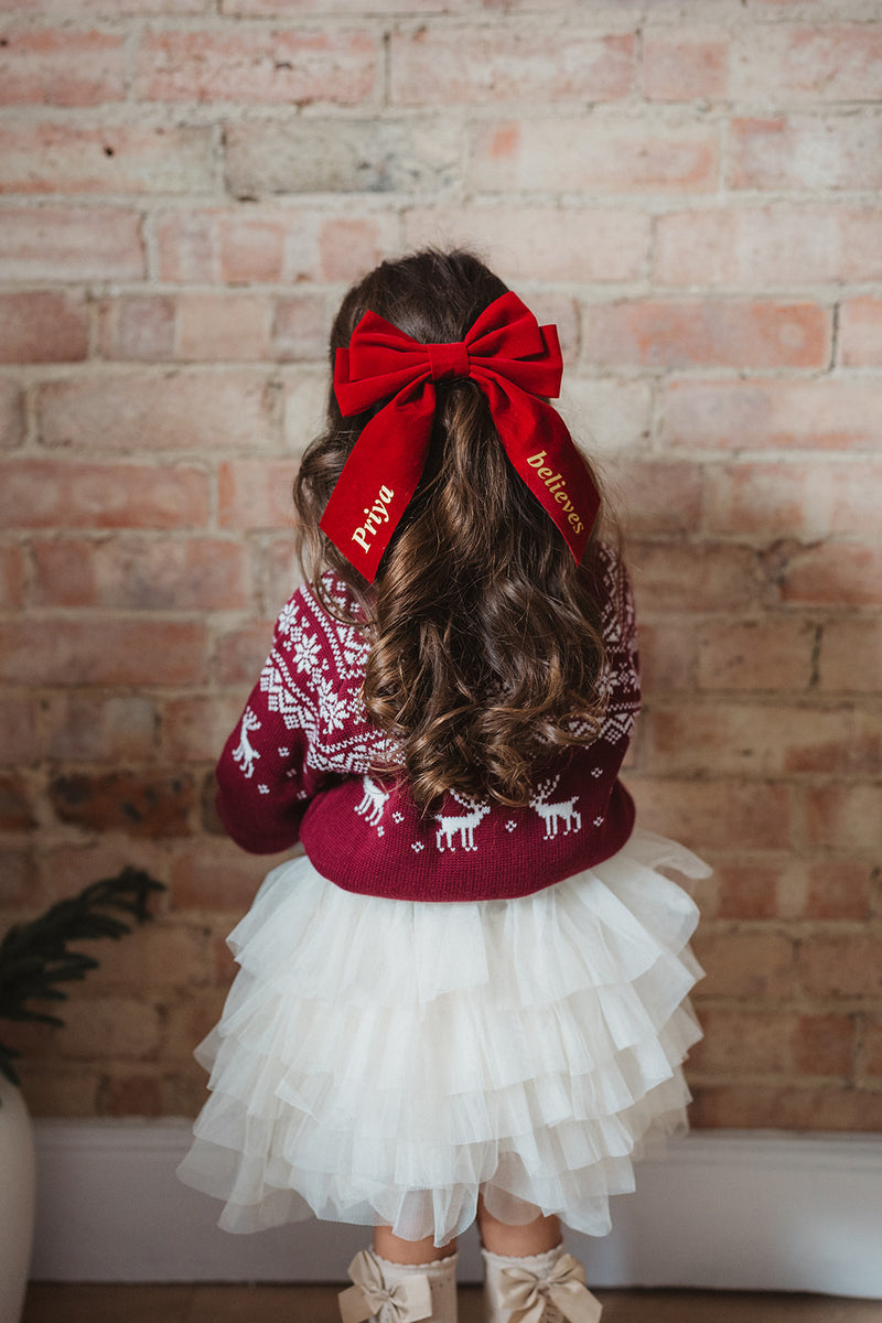 RED PERSONALISED VELVET BOW - LARGE