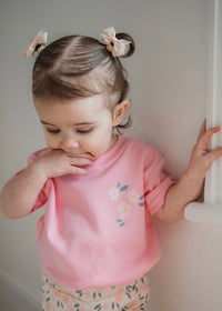 PINK FLORAL MOTIF T-SHIRT
