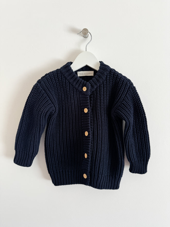 PRELOVED NAVY BUTTON CARDIGAN 1-2 YEARS