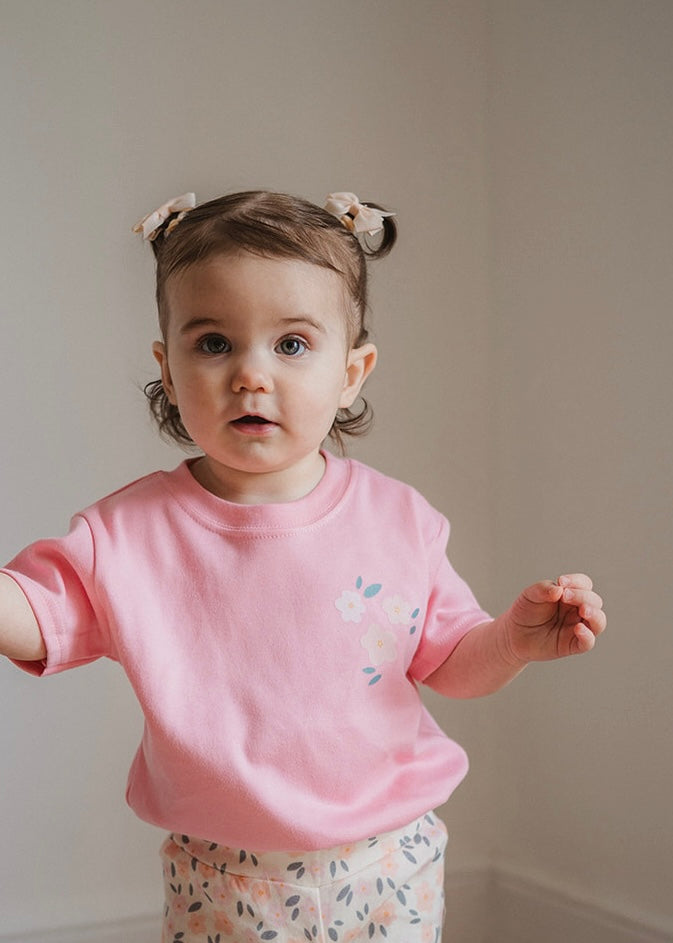 PINK FLORAL MOTIF T-SHIRT