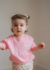PINK FLORAL MOTIF T-SHIRT