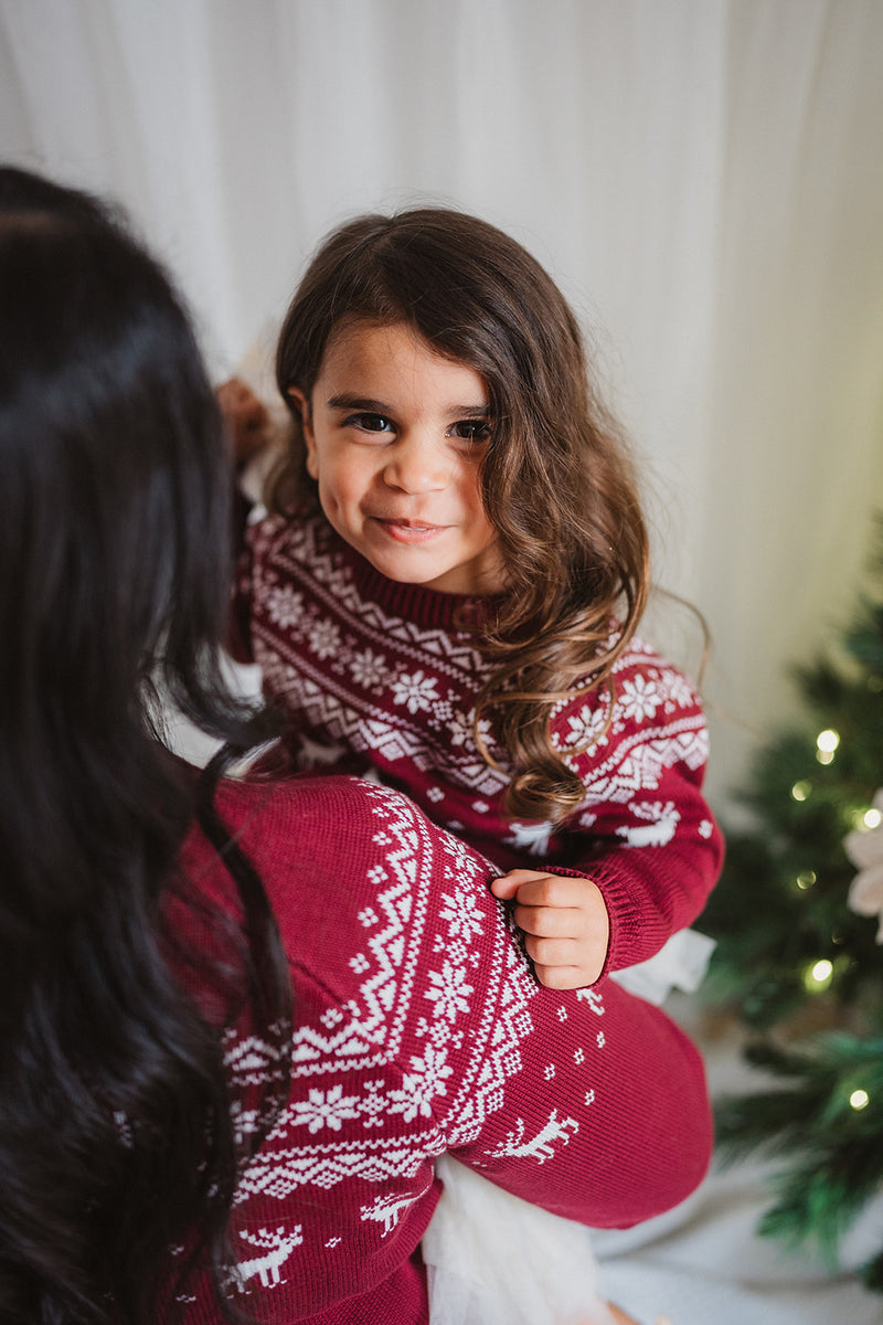 BURGUNDY FAIRISLE KNITTED JUMPER - LADIES
