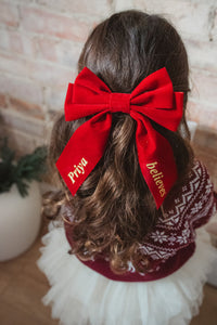 RED PERSONALISED VELVET BOW - LARGE
