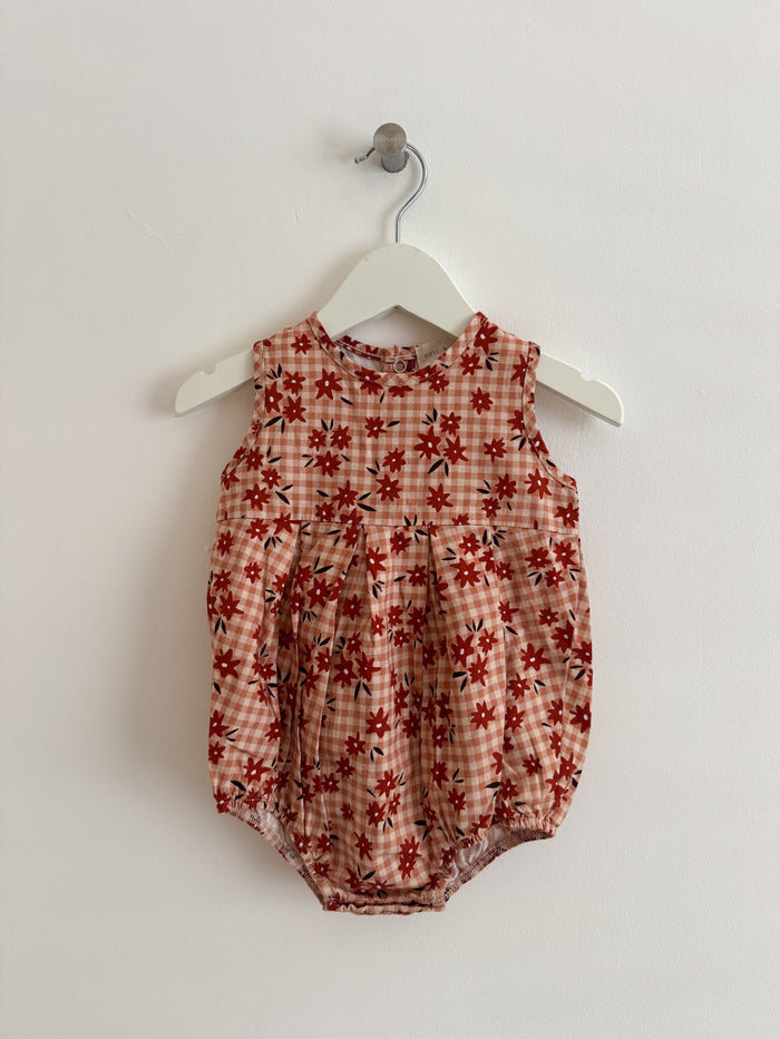 PRELOVED GINGHAM FLORAL ROMPER 0-6 MONTHS