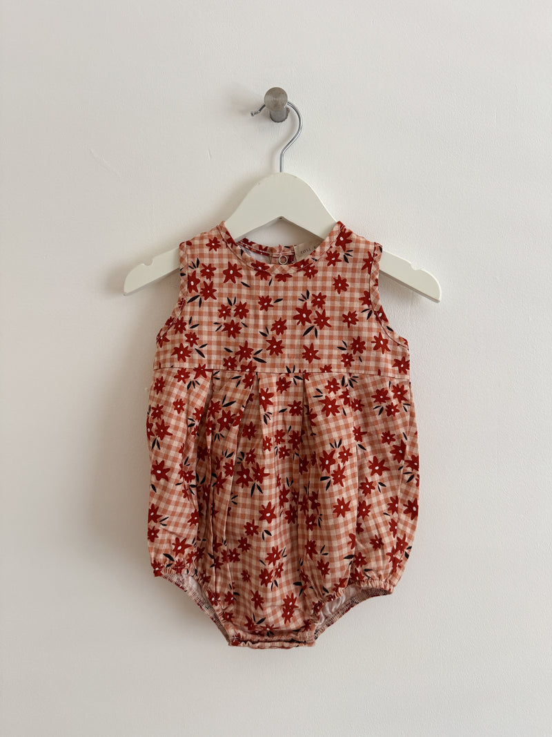 PRELOVED GINGHAM FLORAL ROMPER 0-6 MONTHS