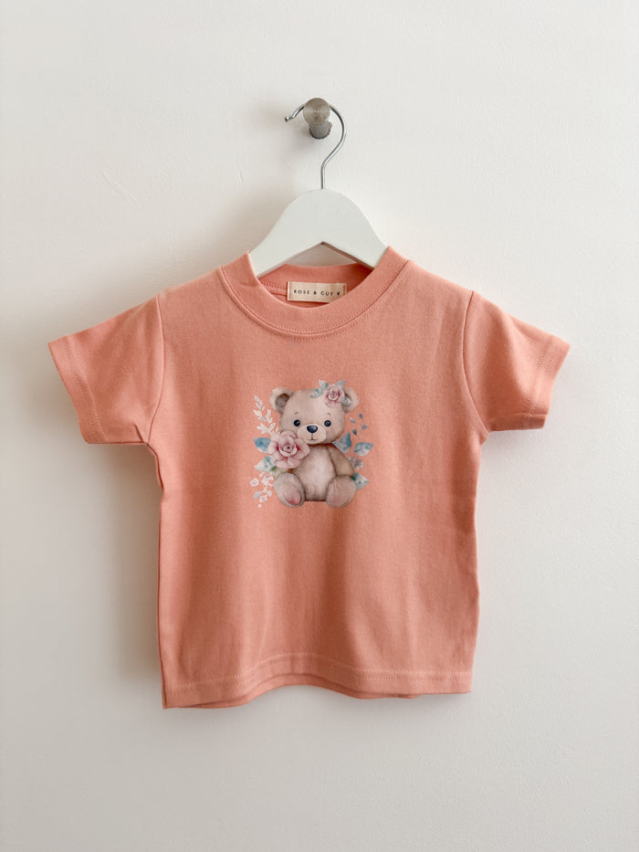 PRELOVED BEAR PINK TSHIRT 6-12 MONTHS