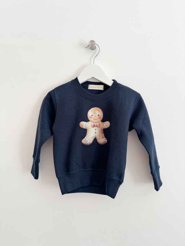 PRELOVED NAVY GINGERBREAD MAN SWEATSHIRT 6-12 MONTHS