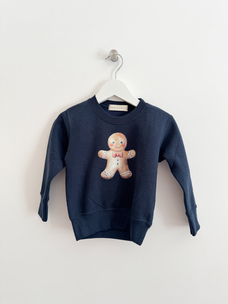 PRELOVED NAVY GINGERBREAD MAN SWEATSHIRT 6-12 MONTHS