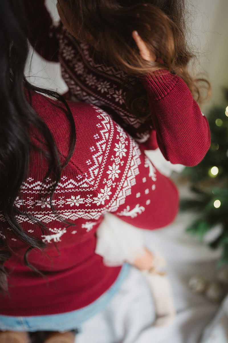 BURGUNDY FAIRISLE KNITTED JUMPER - LADIES